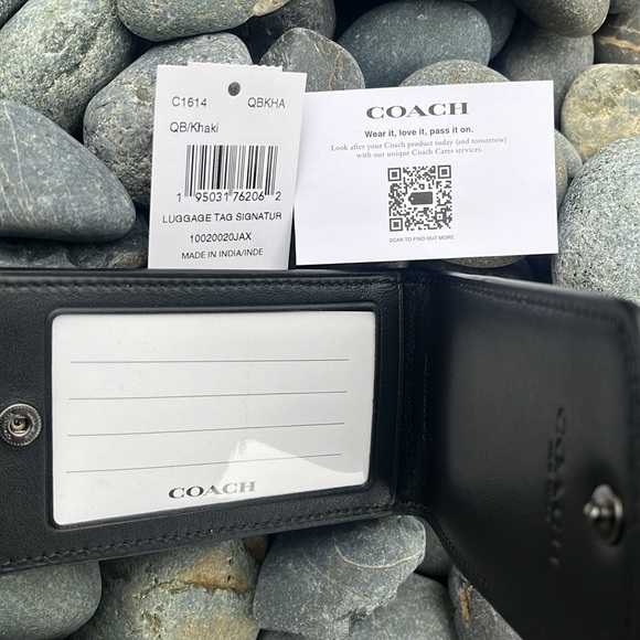 COACH Luggage Tag Signature Canvas Khaki Gunmetal Monogram Print Bag - Picture 3 of 4